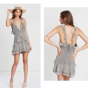 The East Order Kesta Black/Multicolor Micro Floral Print Ruffle Mini Dress, XS